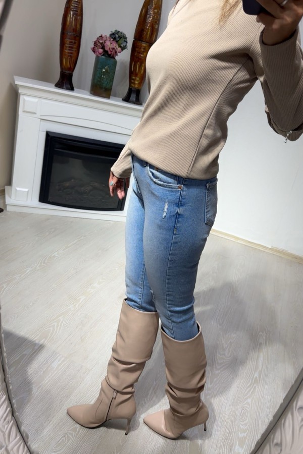 Balıkçı Yaka Kol Fermuar Detay Sweatshirt 