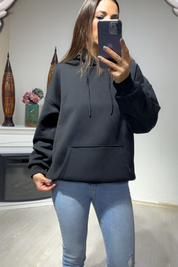 Kapişönlü Siyah Sweatshirt 