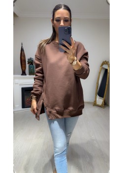 Kahverengi Zımba Düğme Detay Sweatshirt 