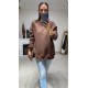 Kahverengi Zımba Düğme Detay Sweatshirt 