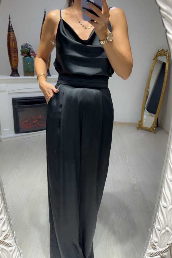 Siyah Saten Askılı Bluz  