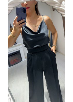 Siyah Saten Askılı Bluz  